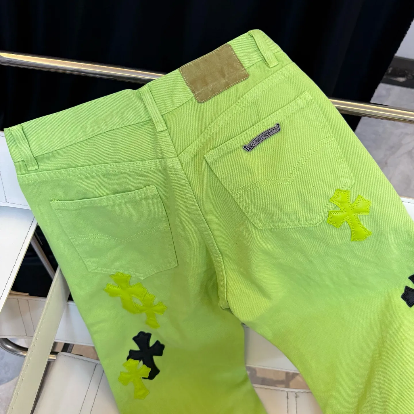 P280 Style number: D331 Chrome Hearts CH limited green leather jeans Color: Green Size: S M L